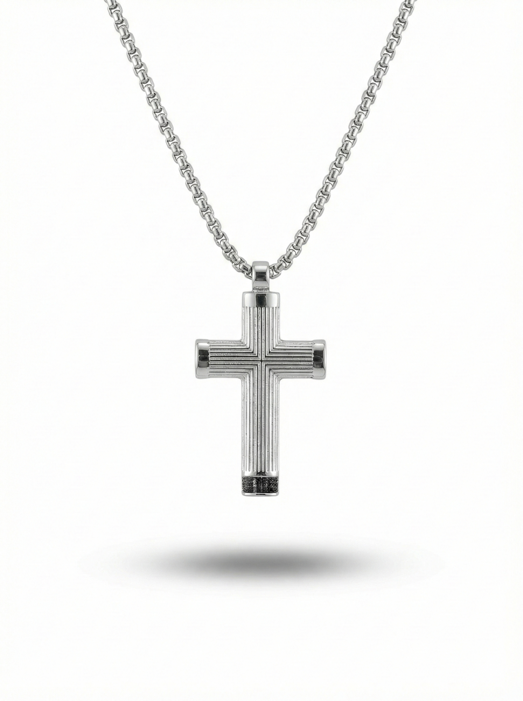 Catena con Croce in Argento 925 Rodiato con Zirconi Neri