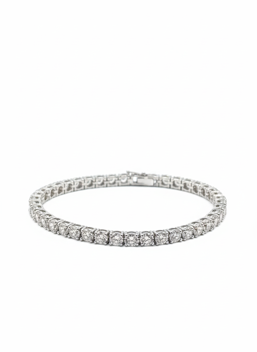 Bracciale Tennis Artigianale in Argento con Zirconi Bianchi Incassati a Mano