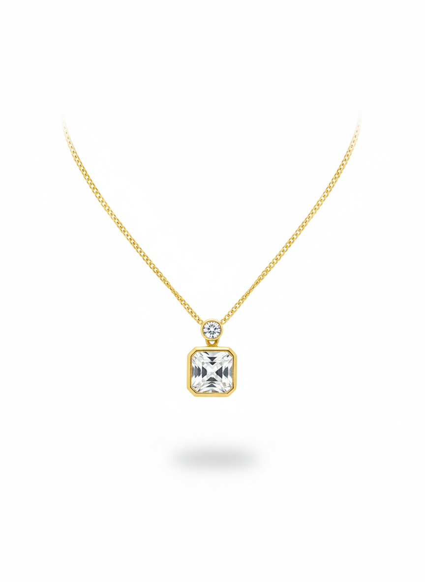 Collana in Argento 925 con Zirconi Tondo e Quadrato – Regolabile