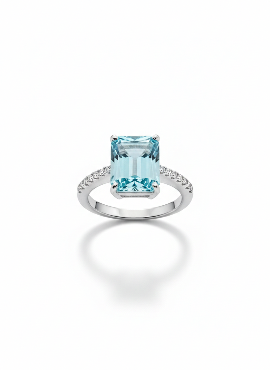 Anello in Argento 925 con Zirconi Bianchi e Azzurri