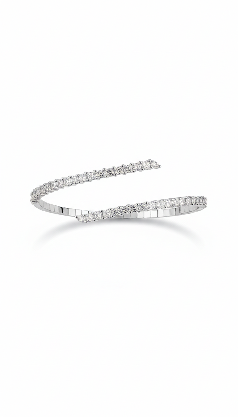 Bracciale Rigido in Acciaio con Zirconi Bianchi